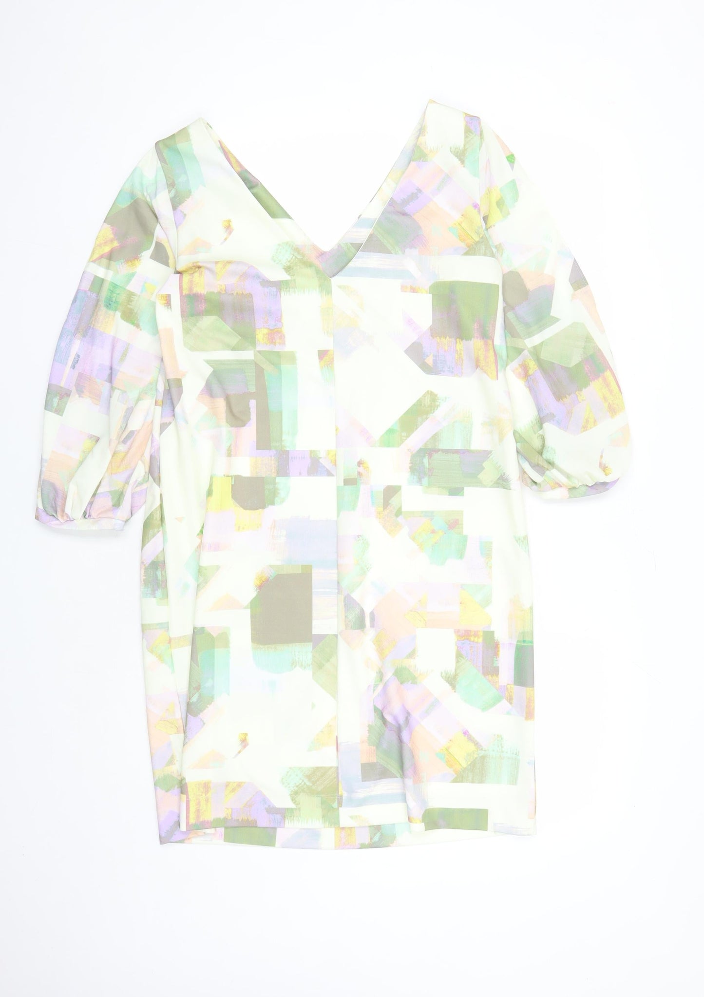 NEXT Womens Multicoloured Geometric Polyester A-Line Size 10 V-Neck Pullover - Cold Shoulder