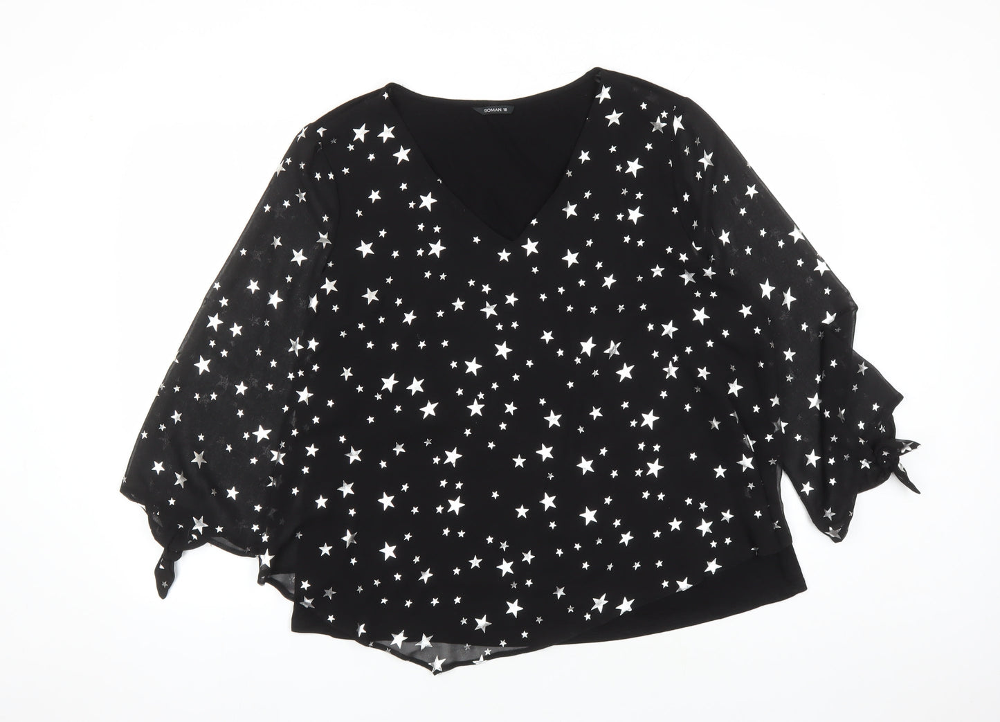 Womens UK Size 18 Roman Black Basic Blouse