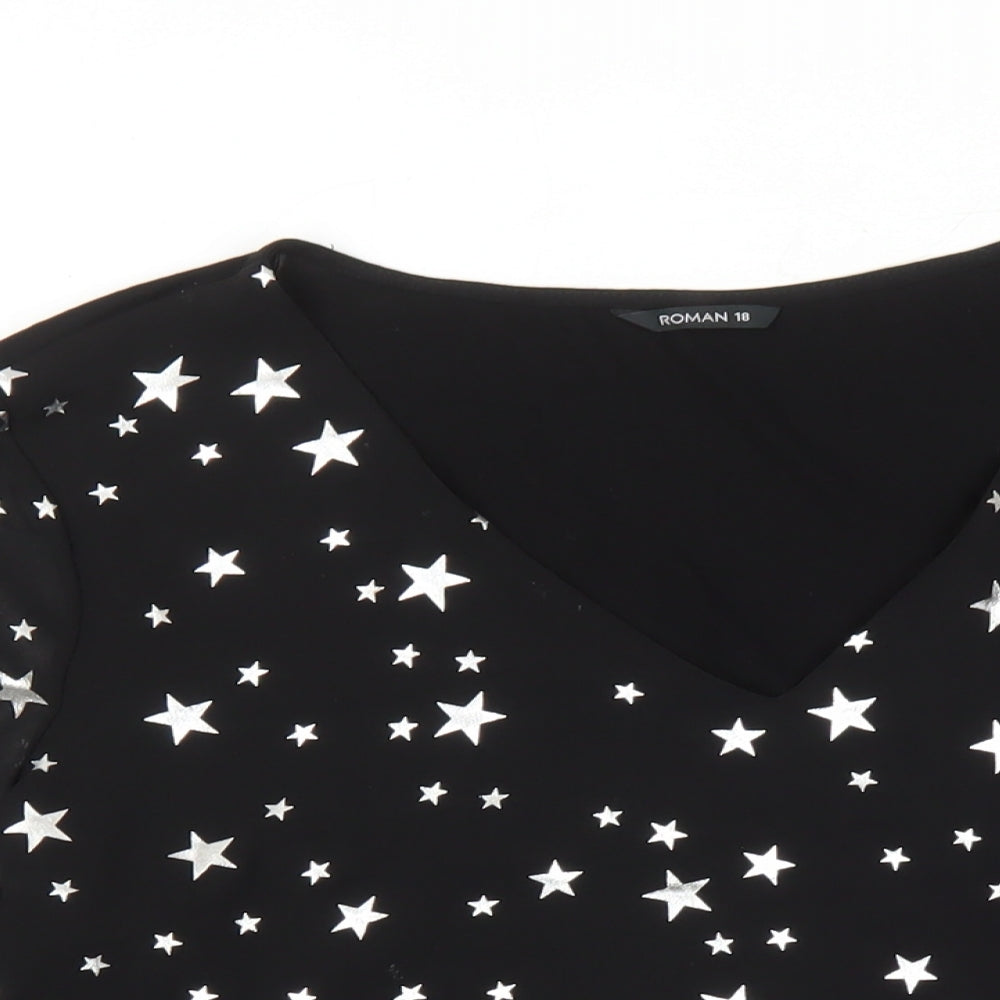 Womens UK Size 18 Roman Black Basic Blouse