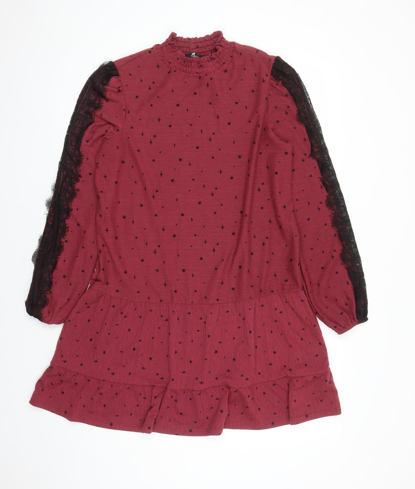 NEXT Womens Red Geometric Polyester A-Line Size 12 Mock Neck Pullover - Star Pattern