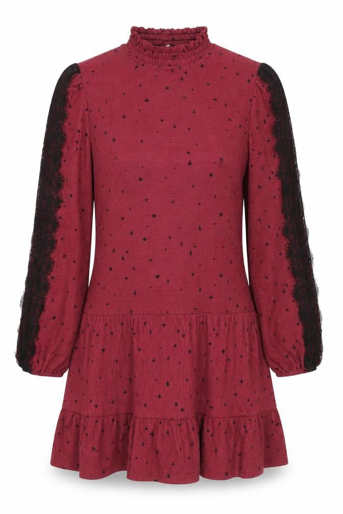 NEXT Womens Red Geometric Polyester A-Line Size 12 Mock Neck Pullover - Star Pattern