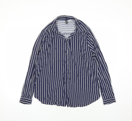 Divided by H&M Womens Blue Striped Viscose Basic Button-Up Size 10 Collared