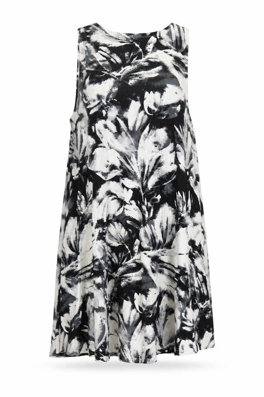 RCVA Womens Black Geometric Polyester Tank Dress Size 12 Round Neck Pullover - Pockets