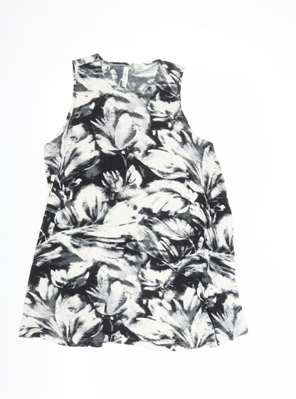 RCVA Womens Black Geometric Polyester Tank Dress Size 12 Round Neck Pullover - Pockets