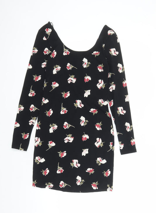 Miss Selfridge Womens Black Floral Polyester Bodycon Size 10 Round Neck Pullover