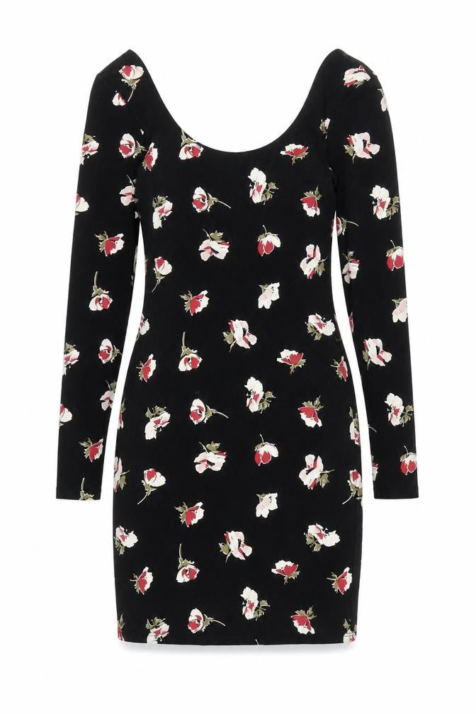 Miss Selfridge Womens Black Floral Polyester Bodycon Size 10 Round Neck Pullover