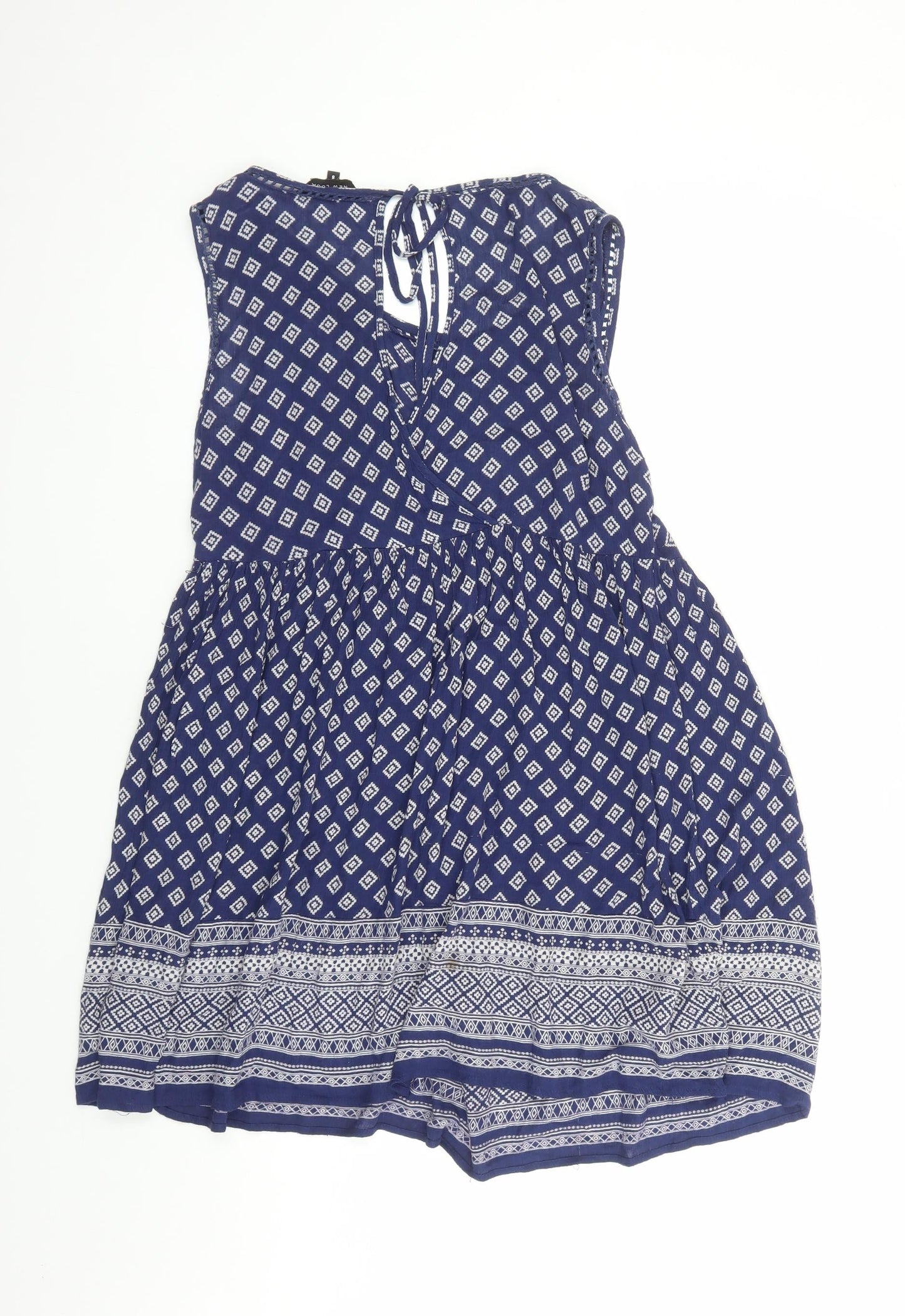 New Look Womens Blue Geometric Viscose A-Line Size 8 Round Neck Tie