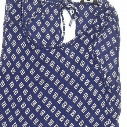 New Look Womens Blue Geometric Viscose A-Line Size 8 Round Neck Tie