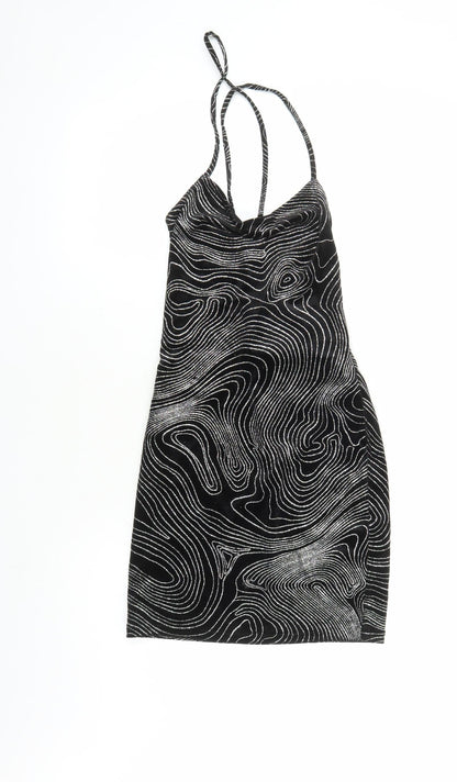 Divided by H&M Womens Black Geometric Polyester Bodycon Size S Cowl Neck Pullover - Glitter Effect