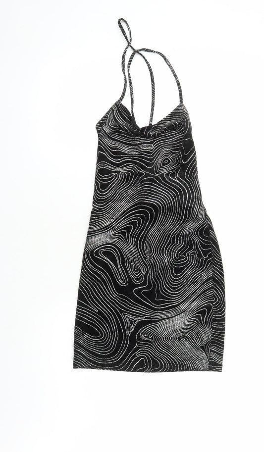 Divided by H&M Womens Black Geometric Polyester Bodycon Size S Cowl Neck Pullover - Glitter Effect