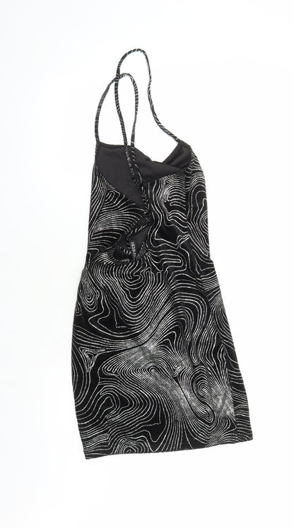 Divided by H&M Womens Black Geometric Polyester Bodycon Size S Cowl Neck Pullover - Glitter Effect