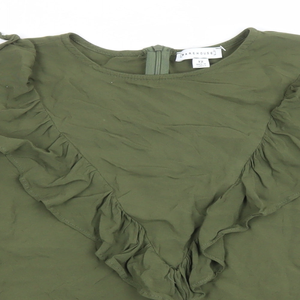 Womens UK Size 12 Warehouse Green Basic Blouse