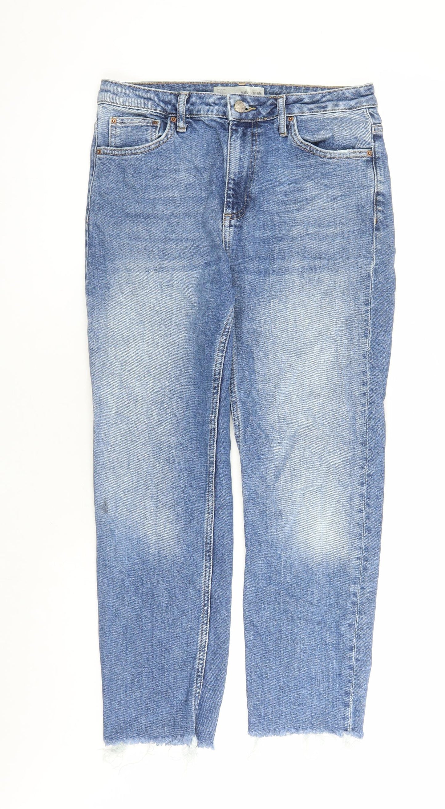 Topshop Womens Blue Cotton Straight Jeans Size 30 in L24 in Regular Zip - Raw Hems