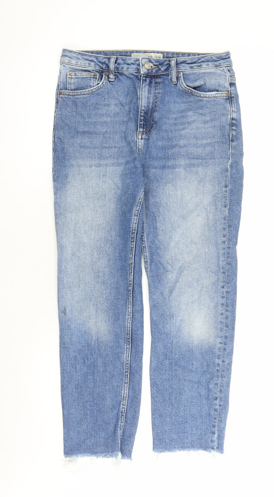 Topshop Womens Blue Cotton Straight Jeans Size 30 in L24 in Regular Zip - Raw Hems
