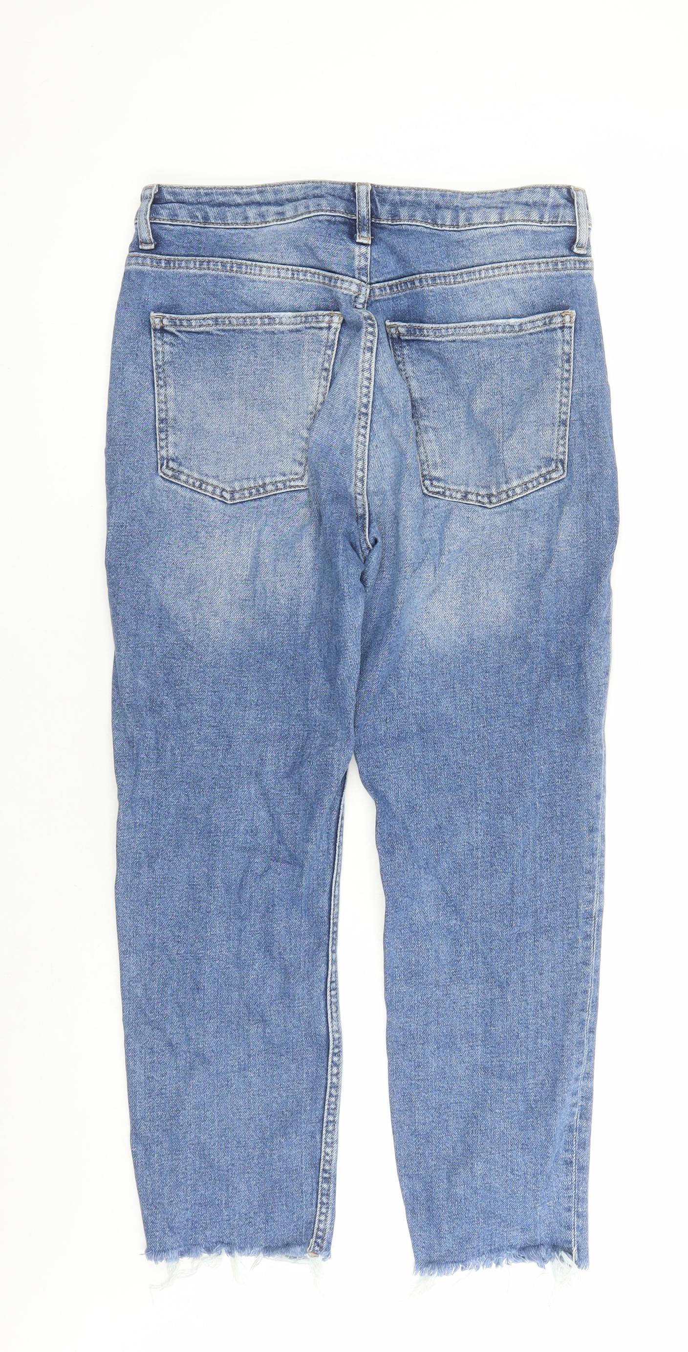 Topshop Womens Blue Cotton Straight Jeans Size 30 in L24 in Regular Zip - Raw Hems