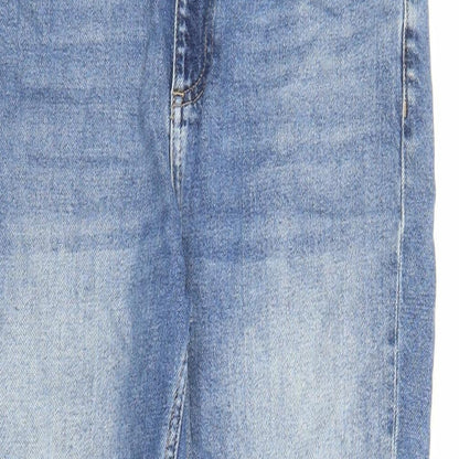Topshop Womens Blue Cotton Straight Jeans Size 30 in L24 in Regular Zip - Raw Hems