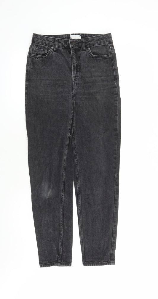 Topshop Womens Black Cotton Straight Jeans Size 28 in L28 in Regular Zip - Pockets