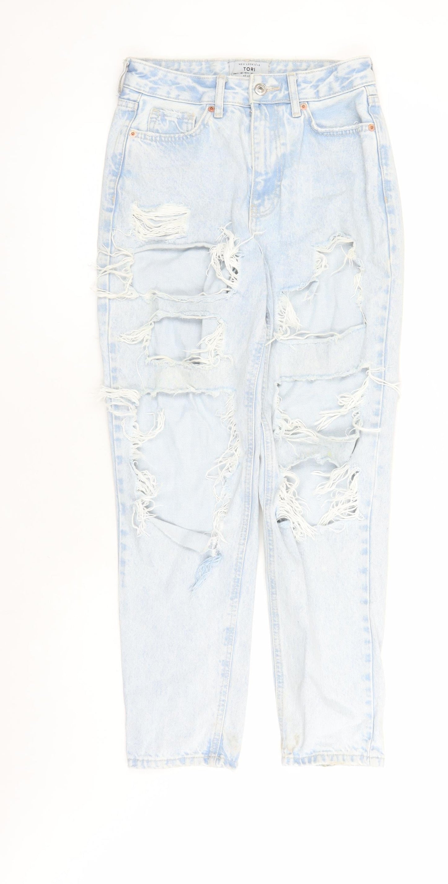 New Look Womens Blue Cotton Mom Jeans Size 6 L27 in Regular Zip - Pockets