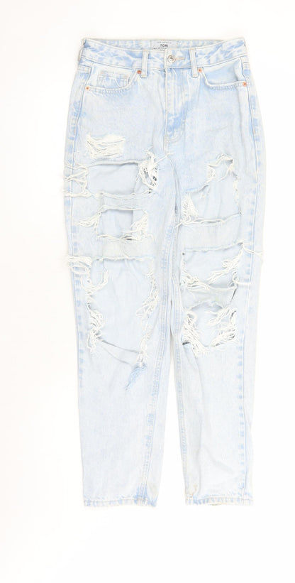 New Look Womens Blue Cotton Mom Jeans Size 6 L27 in Regular Zip - Pockets