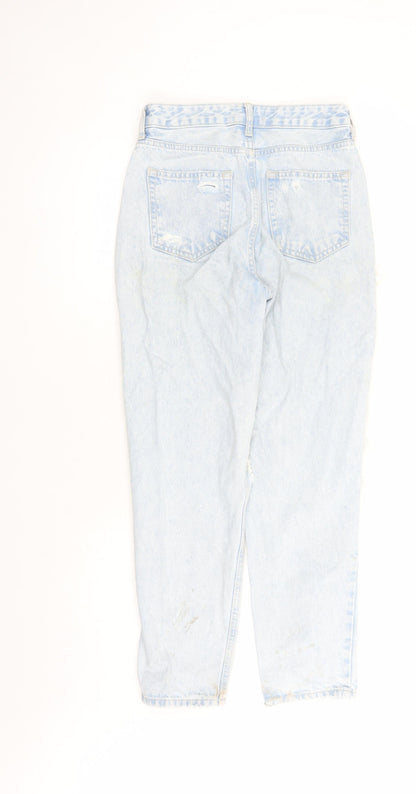 New Look Womens Blue Cotton Mom Jeans Size 6 L27 in Regular Zip - Pockets
