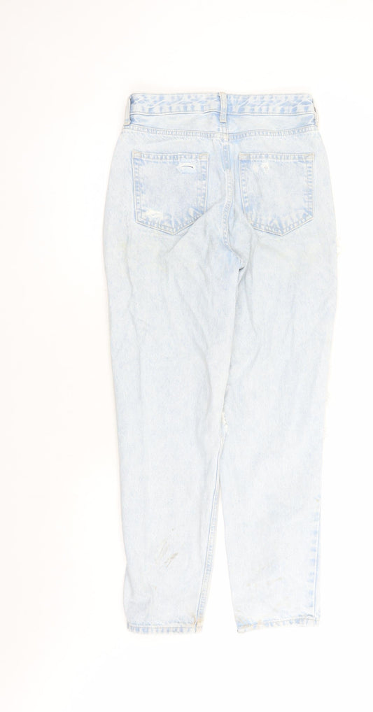 New Look Womens Blue Cotton Mom Jeans Size 6 L27 in Regular Zip - Pockets