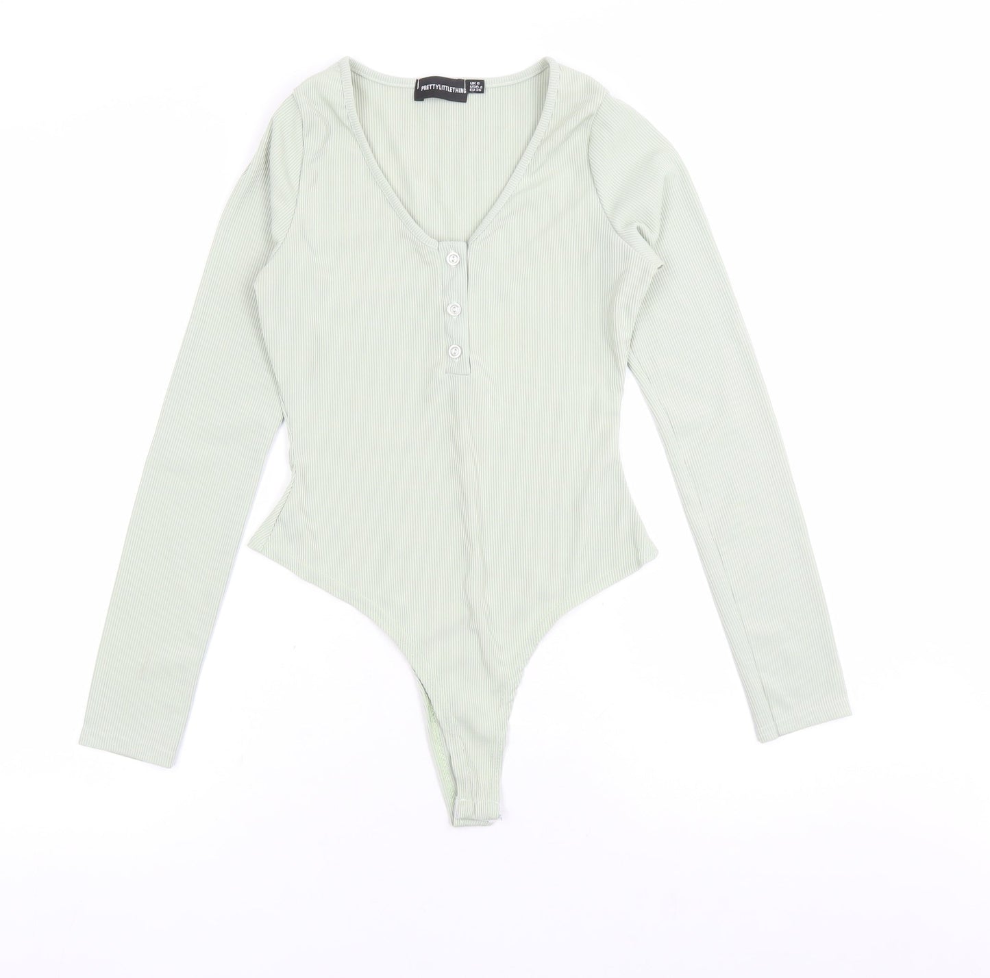 PRETTYLITTLETHING Womens Green Polyester Bodysuit One-Piece Size 8 Snap