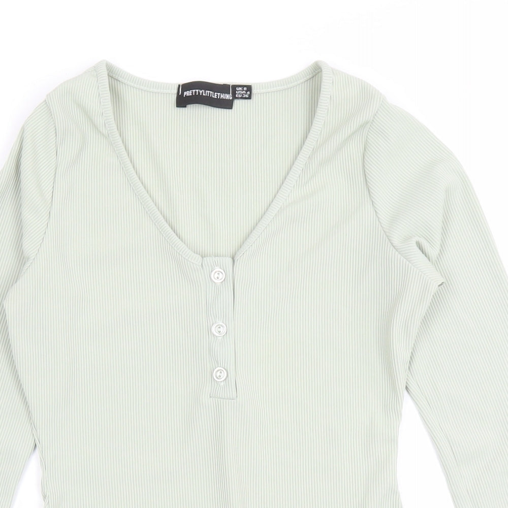 PRETTYLITTLETHING Womens Green Polyester Bodysuit One-Piece Size 8 Snap