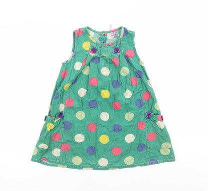 John Lewis Girls Green Polka Dot 100% Cotton A-Line Size 7 Years Round Neck Pullover