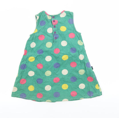 John Lewis Girls Green Polka Dot 100% Cotton A-Line Size 7 Years Round Neck Pullover