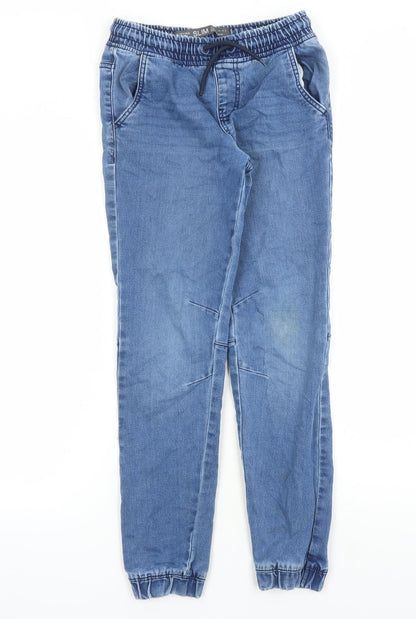 Denim & Co. Girls Blue Cotton Straight Jeans Size 11-12 Years L25 in Slim Drawstring - Elasticated Waist
