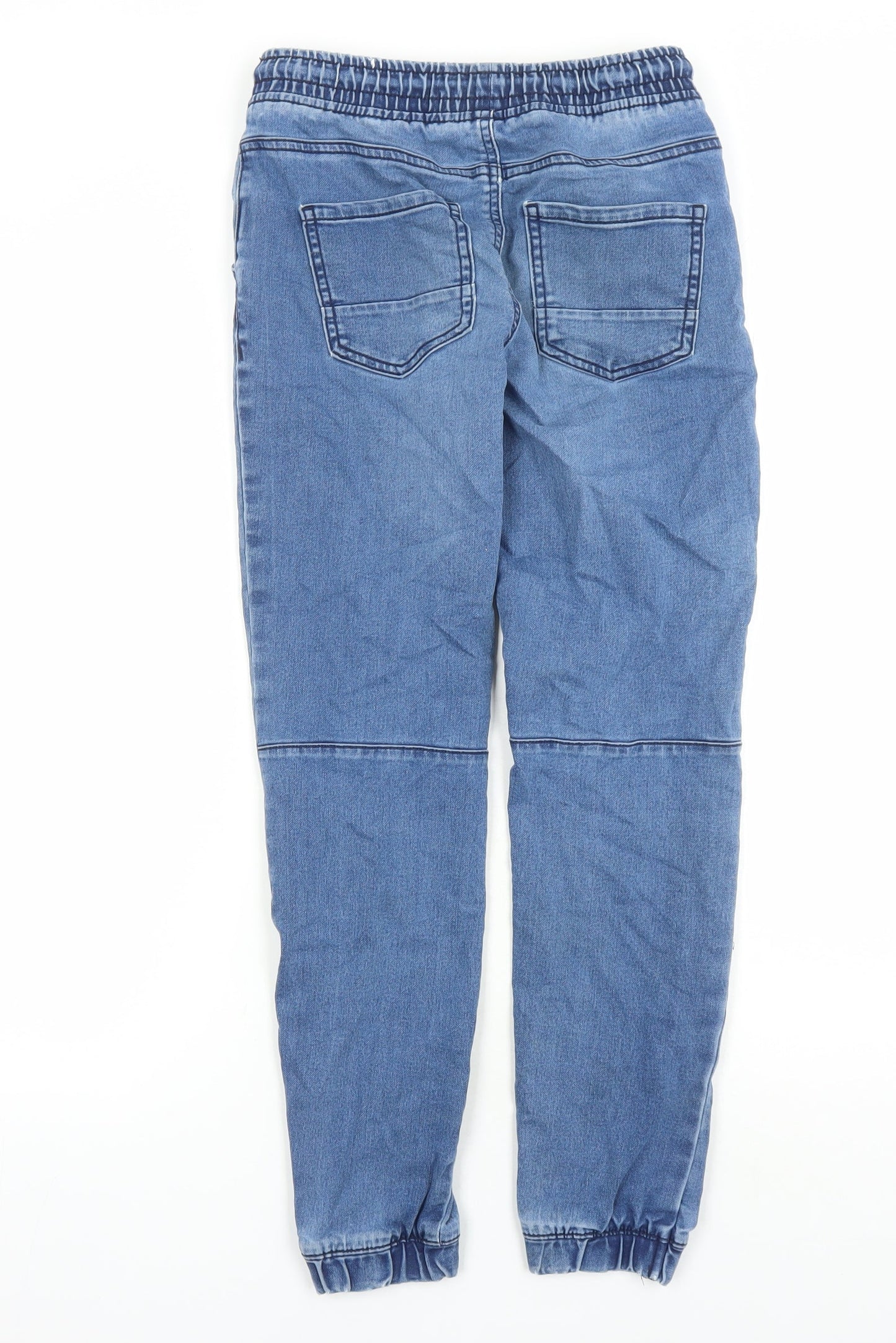 Denim & Co. Girls Blue Cotton Straight Jeans Size 11-12 Years L25 in Slim Drawstring - Elasticated Waist