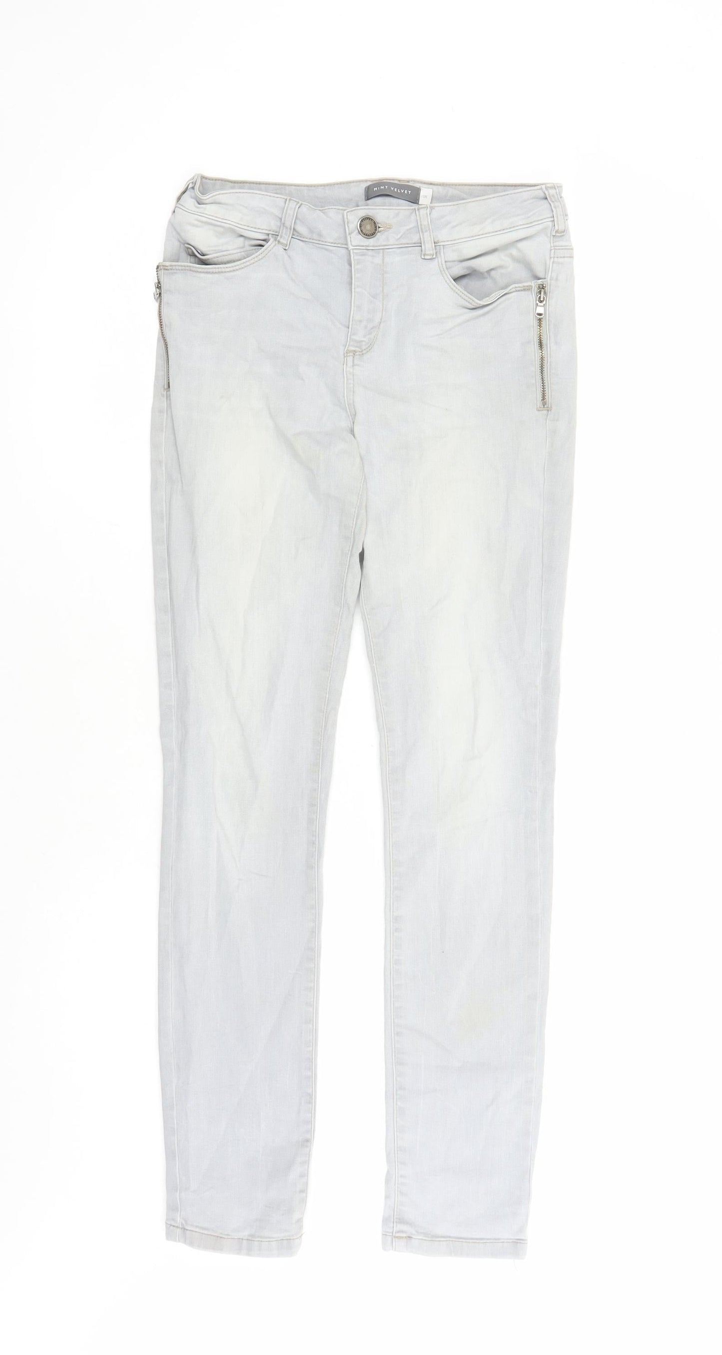 Mint Velvet Womens Grey Cotton Straight Jeans Size 10 L29 in Regular Zip - Pockets