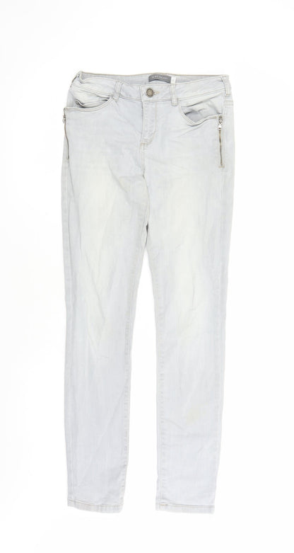 Mint Velvet Womens Grey Cotton Straight Jeans Size 10 L29 in Regular Zip - Pockets