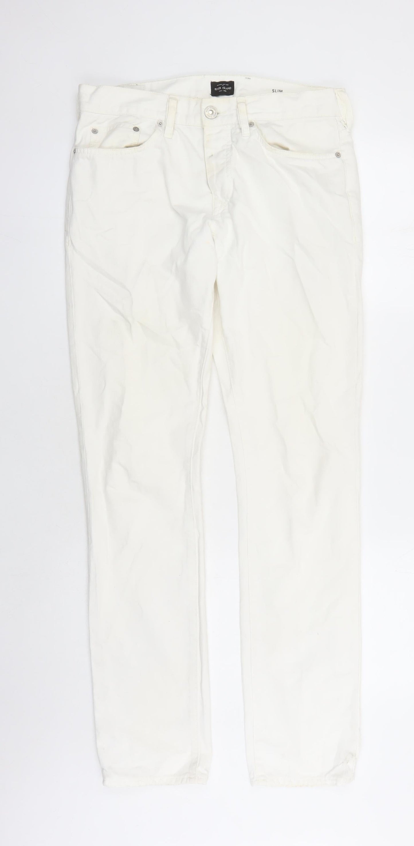 Mens UK Size 30 in river is Slim Fit Straight White Jeans
