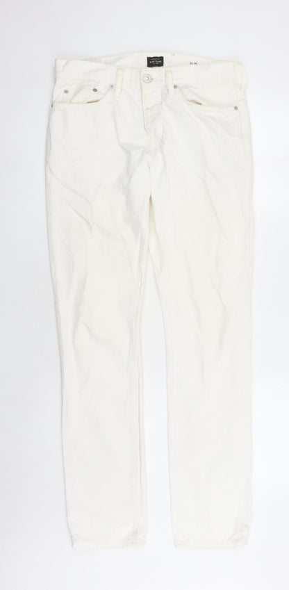Mens UK Size 30 in river is Slim Fit Straight White Jeans