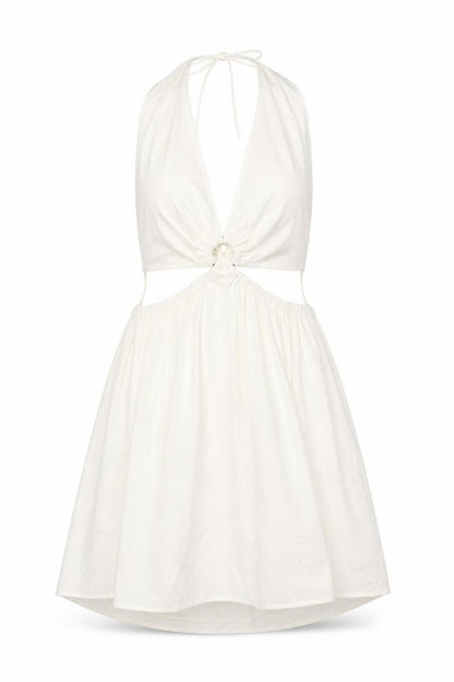 Bershka Womens Ivory Cotton A-Line Size M V-Neck Tie