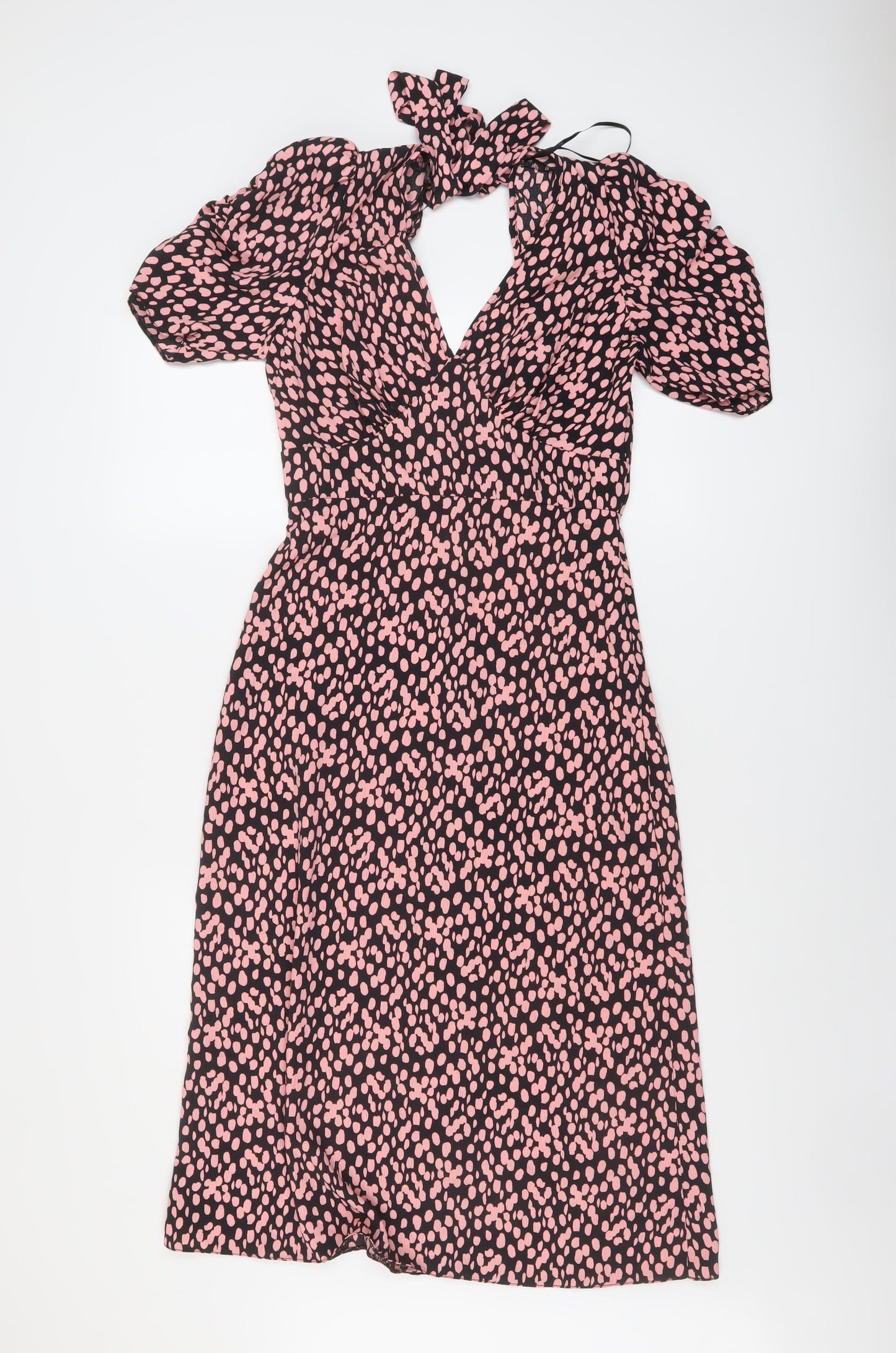 Miss Selfridge Womens Pink Geometric Polyester A-Line Size 6 V-Neck Tie