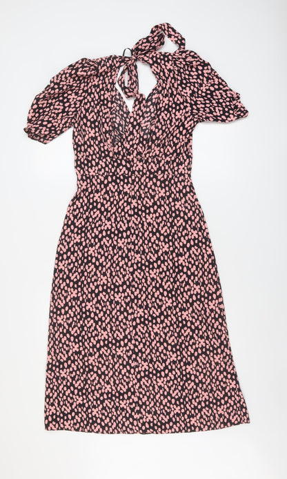 Miss Selfridge Womens Pink Geometric Polyester A-Line Size 6 V-Neck Tie