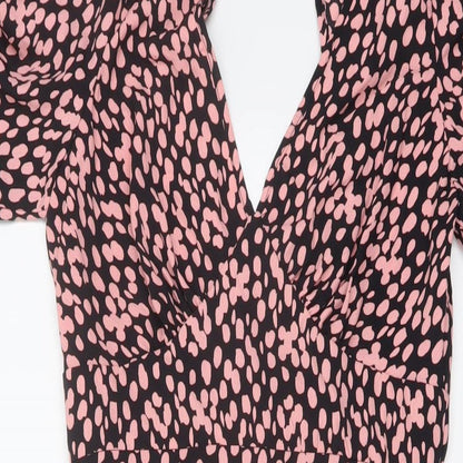 Miss Selfridge Womens Pink Geometric Polyester A-Line Size 6 V-Neck Tie