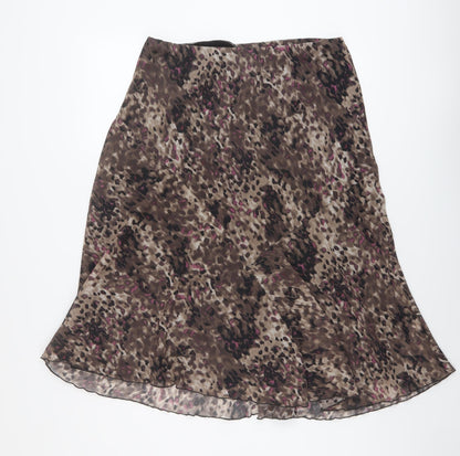 Marks and Spencer Womens Brown Geometric Polyester A-Line Skirt Size 14