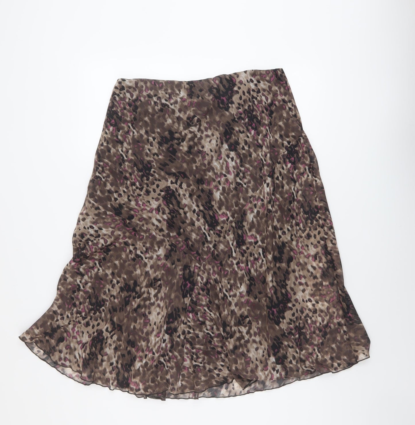 Marks and Spencer Womens Brown Geometric Polyester A-Line Skirt Size 14