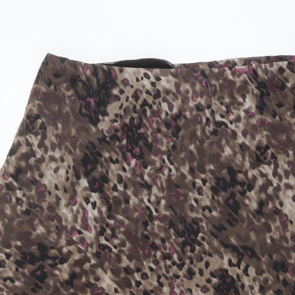 Marks and Spencer Womens Brown Geometric Polyester A-Line Skirt Size 14