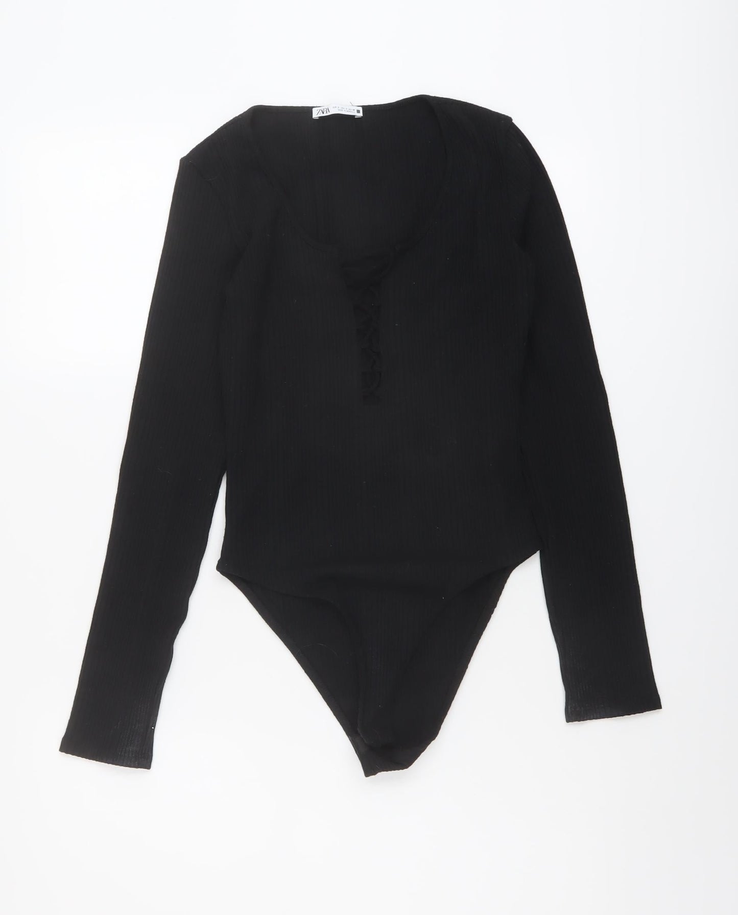 Zara Womens Black Polyester Bodysuit One-Piece Size S Snap