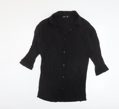 Boohoo Womens Black Viscose Basic Blouse Size 12 Collared