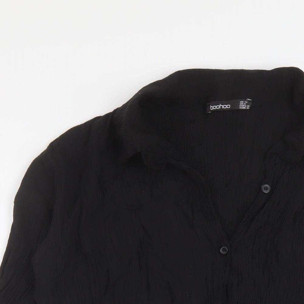 Boohoo Womens Black Viscose Basic Blouse Size 12 Collared