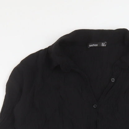 Boohoo Womens Black Viscose Basic Blouse Size 12 Collared