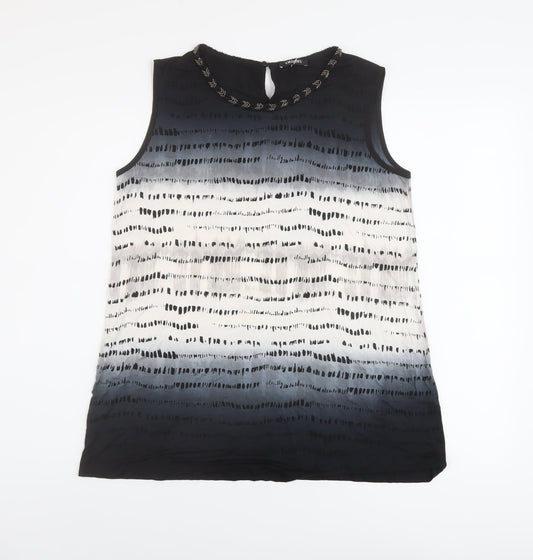 Olsen Womens Green Geometric Viscose Basic Tank Size 14 Round Neck