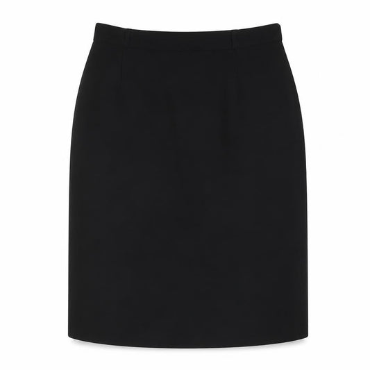 Front view of Dunnes women’s black polyester a-line skirt, size UK 37, in zip