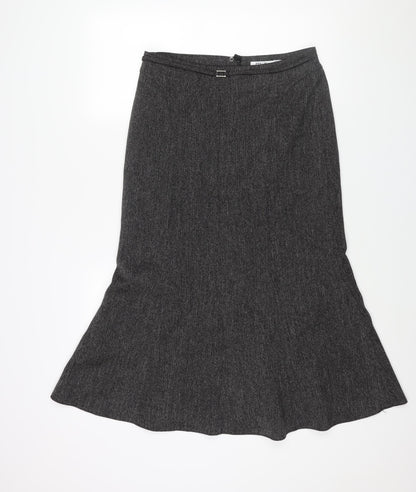 M&Co Womens Black Polyester Trumpet Skirt Size 12 Zip - Belted