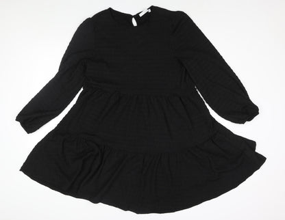 Michelle Keegan Womens Black Polyester A-Line Size 10 Round Neck Button - Smocked